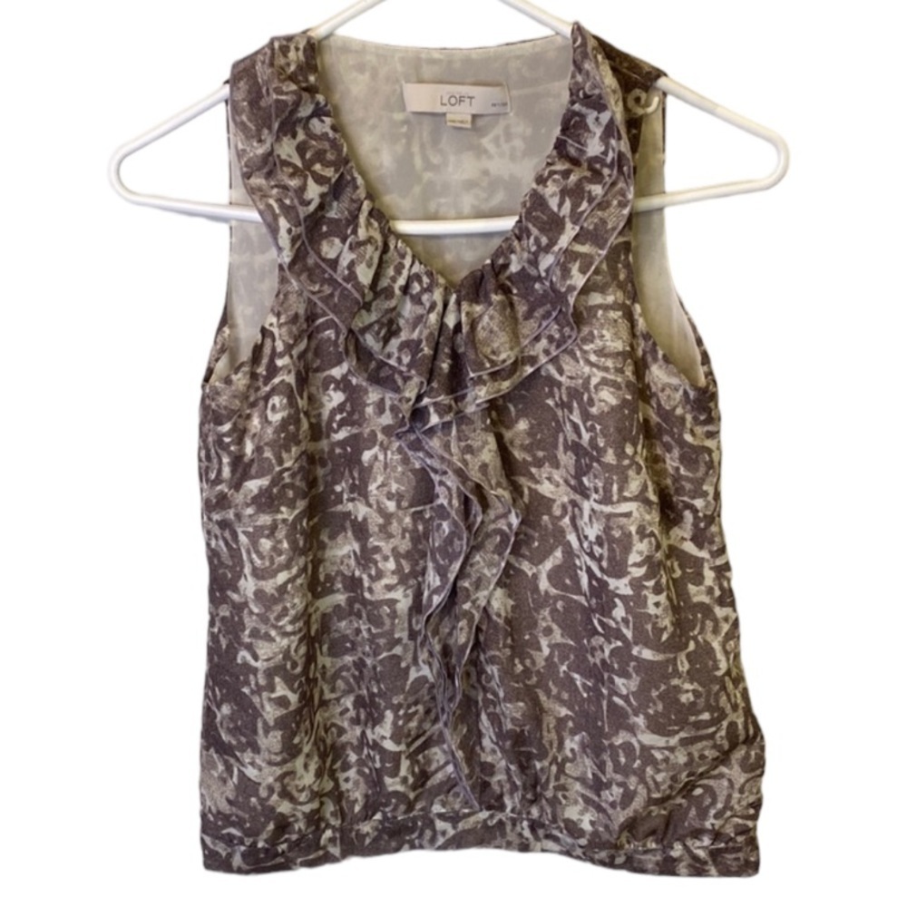 Ann Taylor Loft Top Blouse Tank Sleeveless Brown Tan Cream Size XXS Petite NWOT